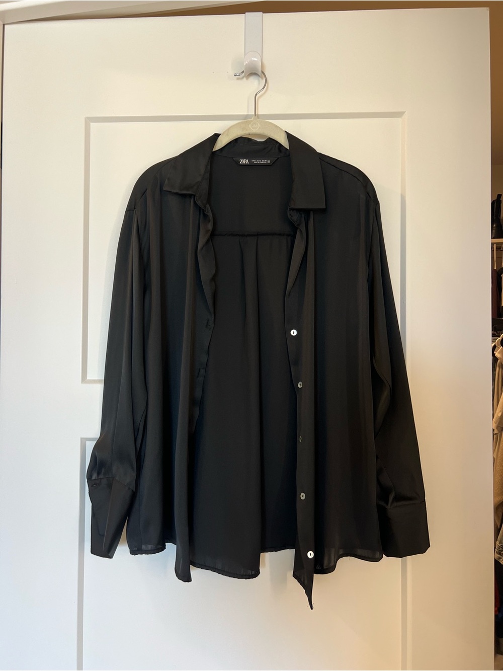 Zara Black Satin-Look Sheer Blouse